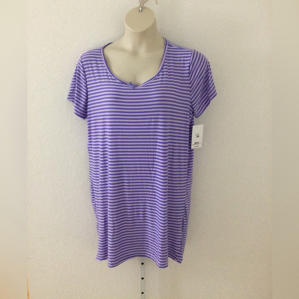 Miss Lillian short sleeve v neck purple striped nightgown Woman's XL